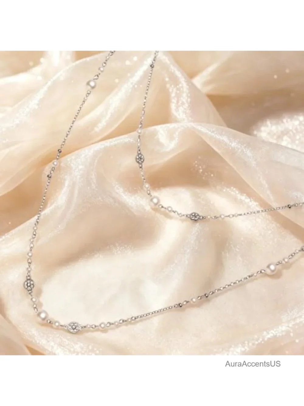 Layered Pearl Necklace Silver Chain Detachable Women Statement Jewelry